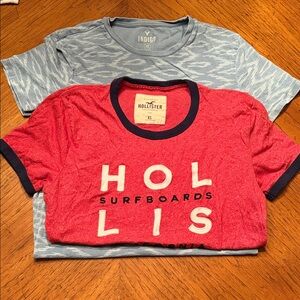 Hollister Red Tee with Navy Trim & Surfboards Logo